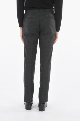 Windowpane Check Casual Trousers with Side Tab