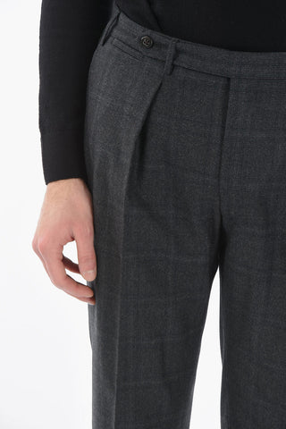 Windowpane Check Casual Trousers with Side Tab