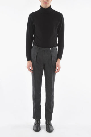 Windowpane Check Casual Trousers with Side Tab