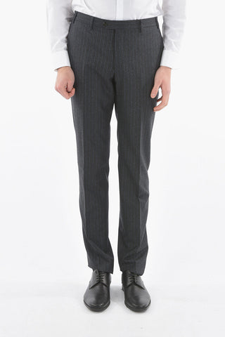 Pantaloni Chino In Lana Vergine A Righe