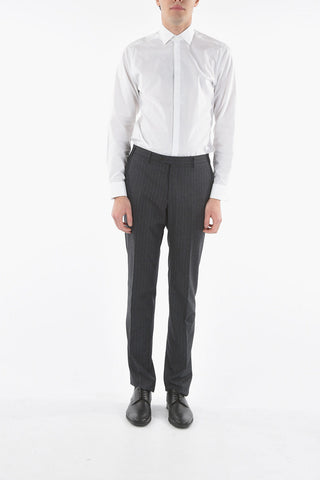 Pantaloni Chino In Lana Vergine A Righe
