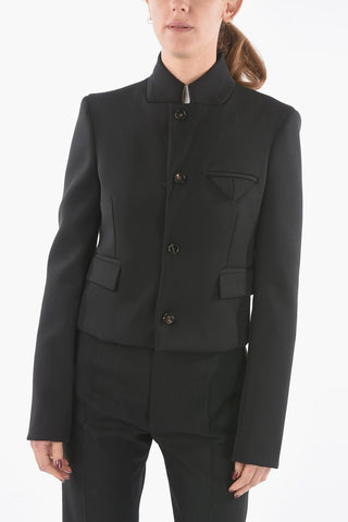Halflined Single Breasted Wool Blend Blazer