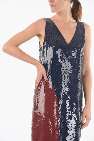 Sequined Sleeve-less Long Dress with Back Slit
