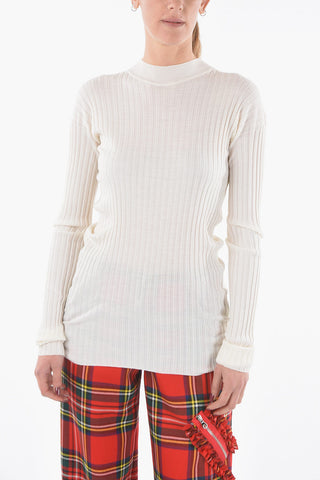 Merino Wool Ribbed Sweater with Mock Neck