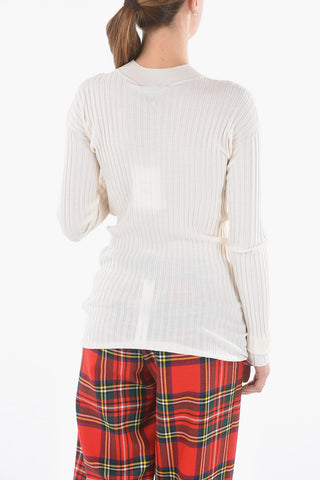 Merino Wool Ribbed Sweater with Mock Neck