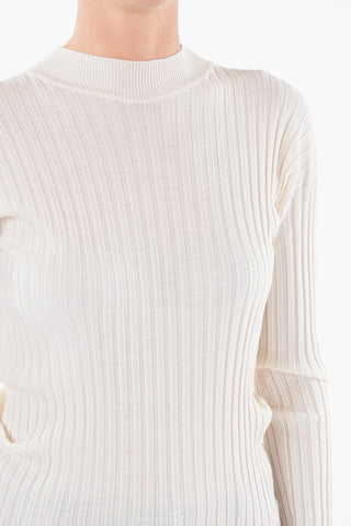 Merino Wool Ribbed Sweater with Mock Neck