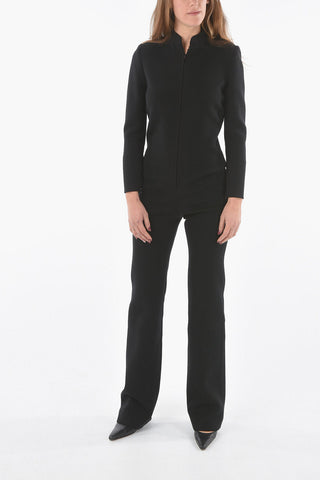 Wool-blend Long-sleeved Jumpsuit with Front Zip