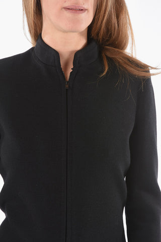 Wool-blend Long-sleeved Jumpsuit with Front Zip
