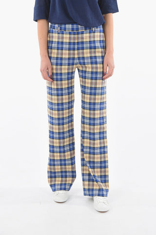Pantaloni Palazzo a Quadri Tartan con Passanti