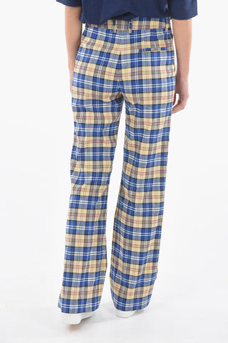 Pantaloni Palazzo a Quadri Tartan con Passanti