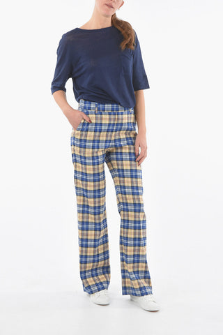 Pantaloni Palazzo a Quadri Tartan con Passanti