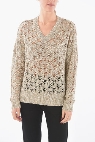 Maglia Traforata con Scollo a V