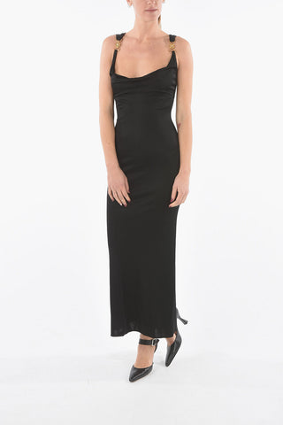 Satin Viscose Long Dress with Golden Hardware