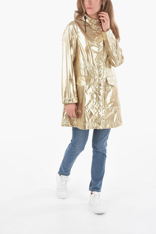 Metallic Nylon CHANNEL Maxi Parka with Double Patch Pockets
