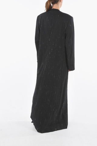 Collarless Pintriped Coat with Destroyed Detiling