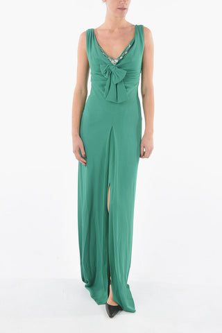 Viscose Long Dress embellished with Rhinestones