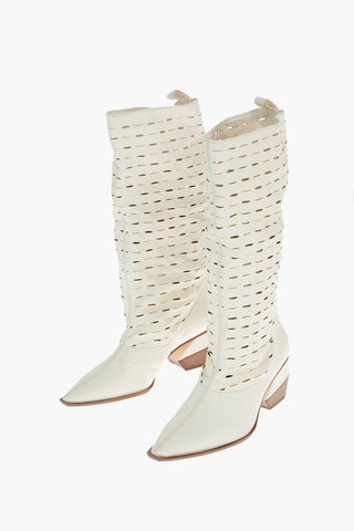 Laser-Cut Leather Point Toe PASOLINI Western Boots 5.5cm