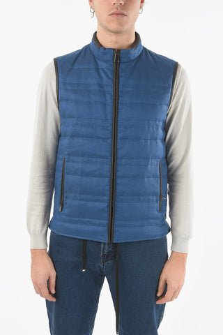 Piumino Reversibile Senza Manica con Rifiniture in Pelle