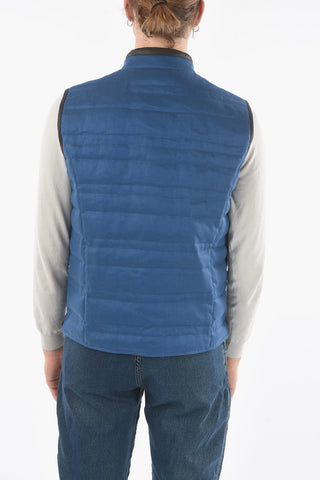 Piumino Reversibile Senza Manica con Rifiniture in Pelle