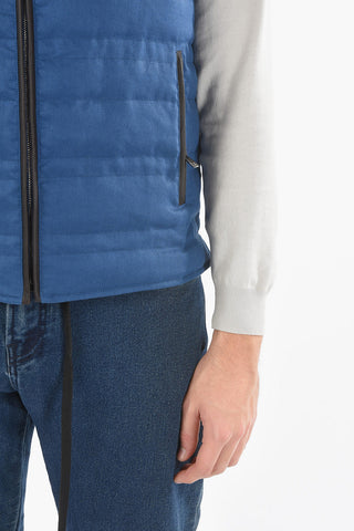 Piumino Reversibile Senza Manica con Rifiniture in Pelle