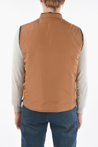 Piumino Reversibile Senza Manica con Rifiniture in Pelle