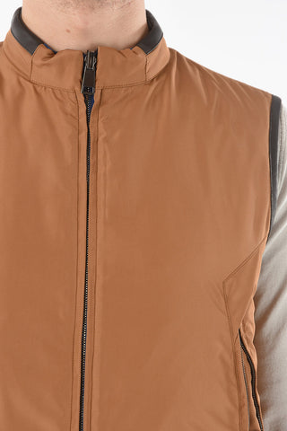 Piumino Reversibile Senza Manica con Rifiniture in Pelle