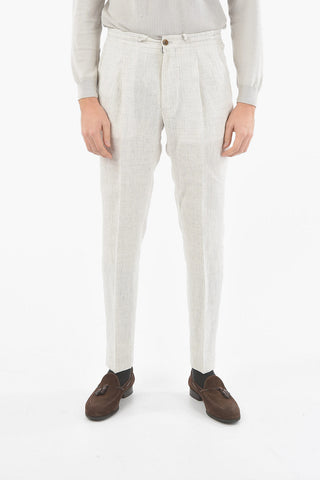 ID Checked Linen ACADEMY Pants with Drawstring on the Waist