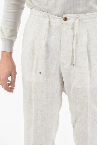 ID Checked Linen ACADEMY Pants with Drawstring on the Waist