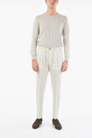 ID Checked Linen ACADEMY Pants with Drawstring on the Waist