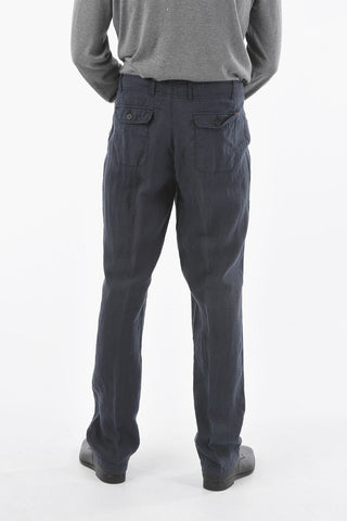 ID COLLECTION Casual Unlined Linen Trousers with Laces