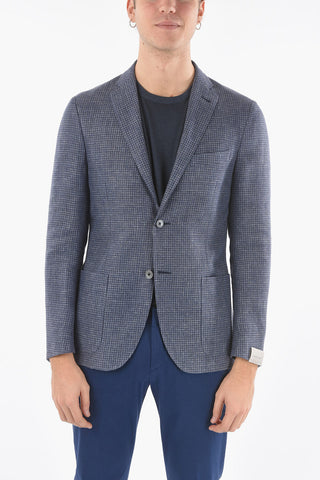 houndstooth virgin wool and flax GATE patch pocket 2-button blazer