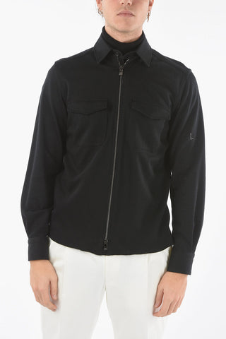 Sweatshirt with Collar and Zip and Button Closure and with Flap Pocket