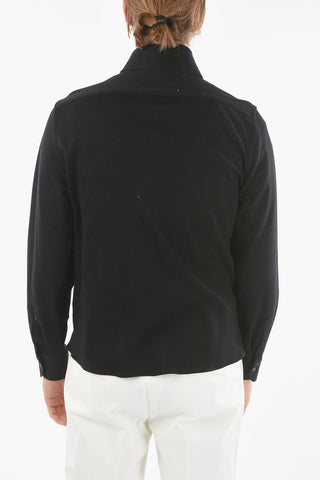 Sweatshirt with Collar and Zip and Button Closure and with Flap Pocket
