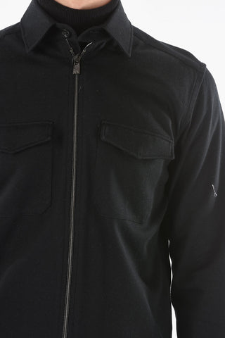 Sweatshirt with Collar and Zip and Button Closure and with Flap Pocket