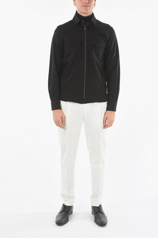 Sweatshirt with Collar and Zip and Button Closure and with Flap Pocket