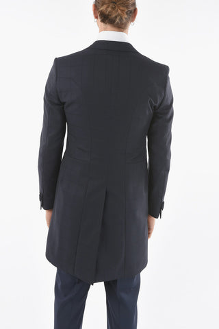 CC COLLECTION windowpane check virgin wool center vent peak lapel tight blazer