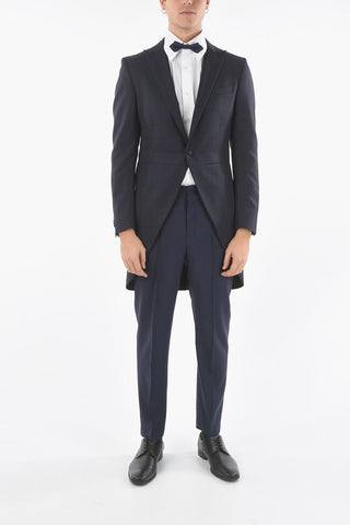 CC COLLECTION windowpane check virgin wool center vent peak lapel tight blazer