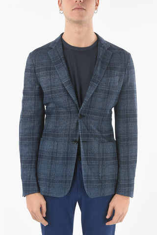 ID Plaid motif side vents notch lapel 2-button blazer