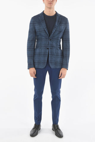 ID Plaid motif side vents notch lapel 2-button blazer