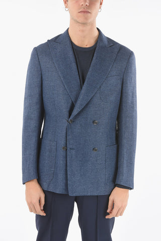 virgin wool and flax GATE peak lapel double-breasted blazer