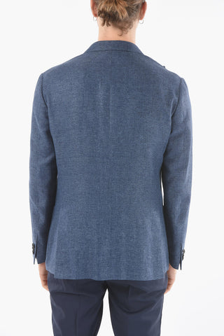 virgin wool and flax GATE peak lapel double-breasted blazer