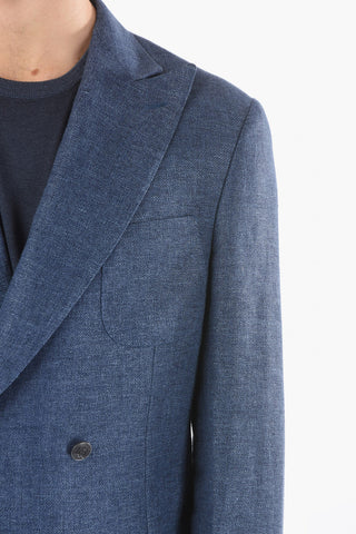 virgin wool and flax GATE peak lapel double-breasted blazer