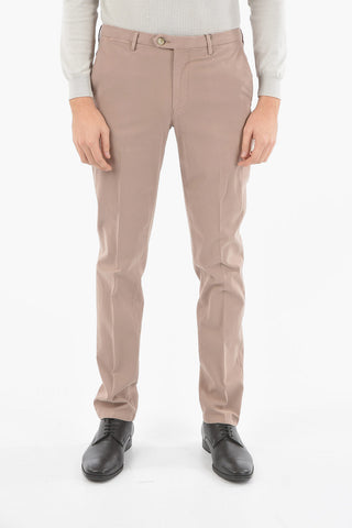 Pantaloni Chino in Cotone Stretch con Cuciture a Vista