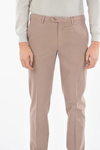 Pantaloni Chino in Cotone Stretch con Cuciture a Vista