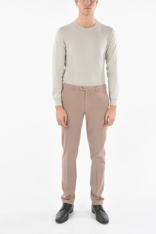 Pantaloni Chino in Cotone Stretch con Cuciture a Vista