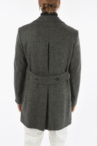 Lined Double-Breasted Herringbone Coat with Flap Pocket