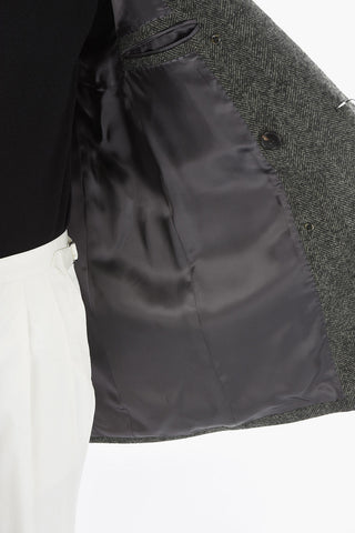 Lined Double-Breasted Herringbone Coat with Flap Pocket