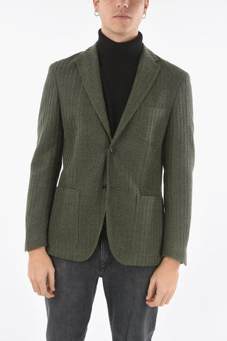 Unlined Herringbone Blazer with Welt Pocket