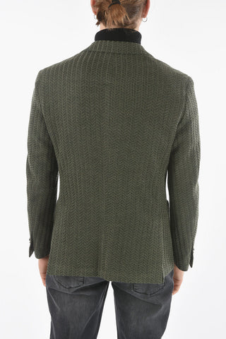 Unlined Herringbone Blazer with Welt Pocket