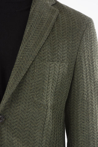 Unlined Herringbone Blazer with Welt Pocket